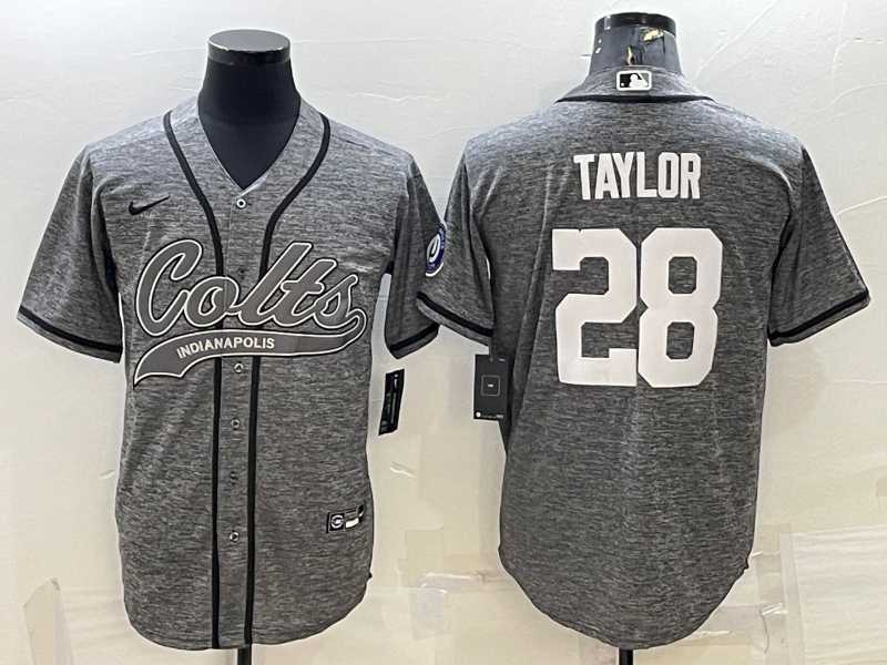 Men%27s Indianapolis Colts #28 Jonathan Taylor Grey Gridiron With Patch Cool Base Stitched Baseball Jerseys->indianapolis colts->NFL Jersey